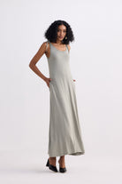Tie-Detail Maxi Dress in Light Olive Longshot