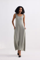 Tie-Detail Maxi Dress in Light Olive Longshot