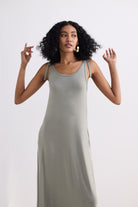 Tie-Detail Maxi Dress in Light Olive Longshot