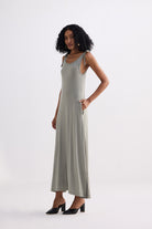 Tie-Detail Maxi Dress in Light Olive Longshot