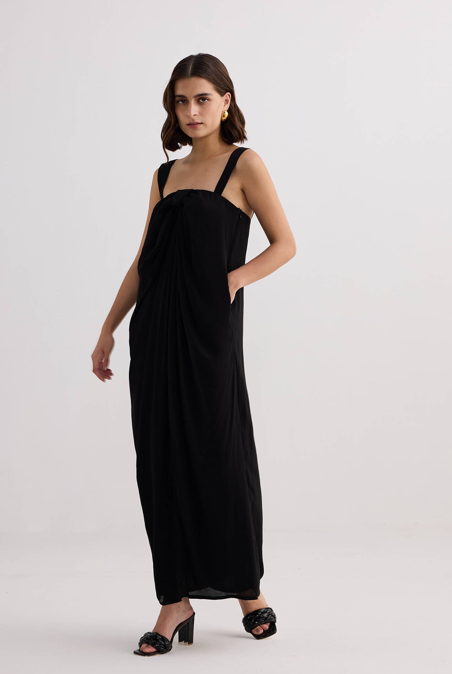 Twilight Twist Strappy Maxi Dress in Black Longshot