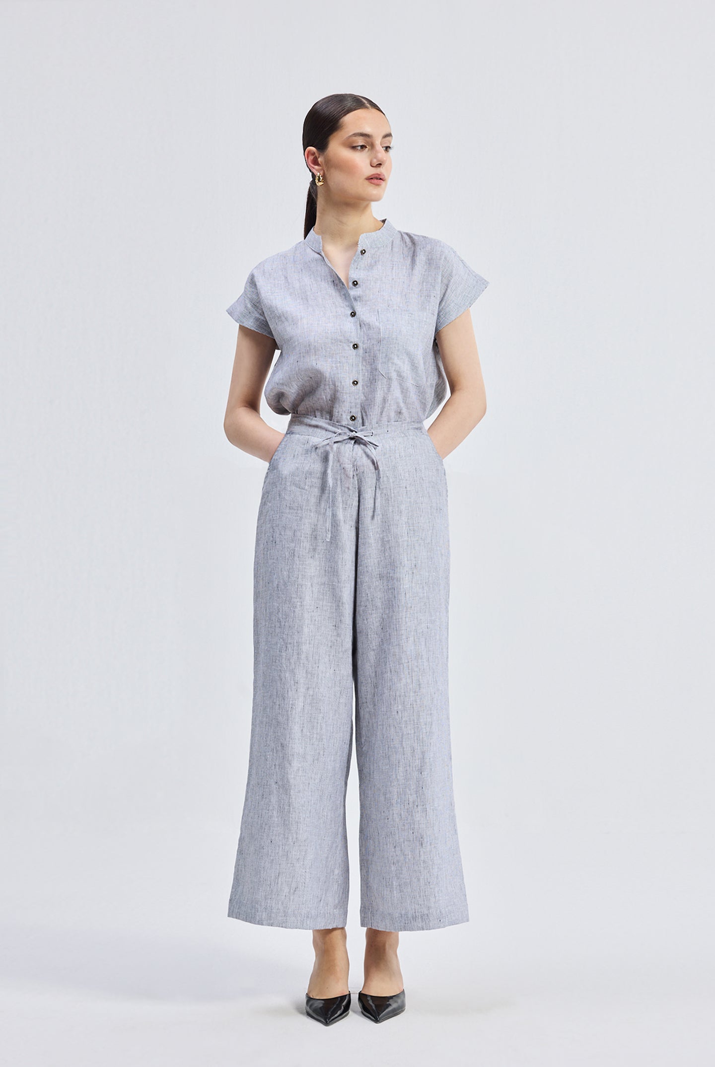 Relaxed-fit Shirt Set in Linen Stripes