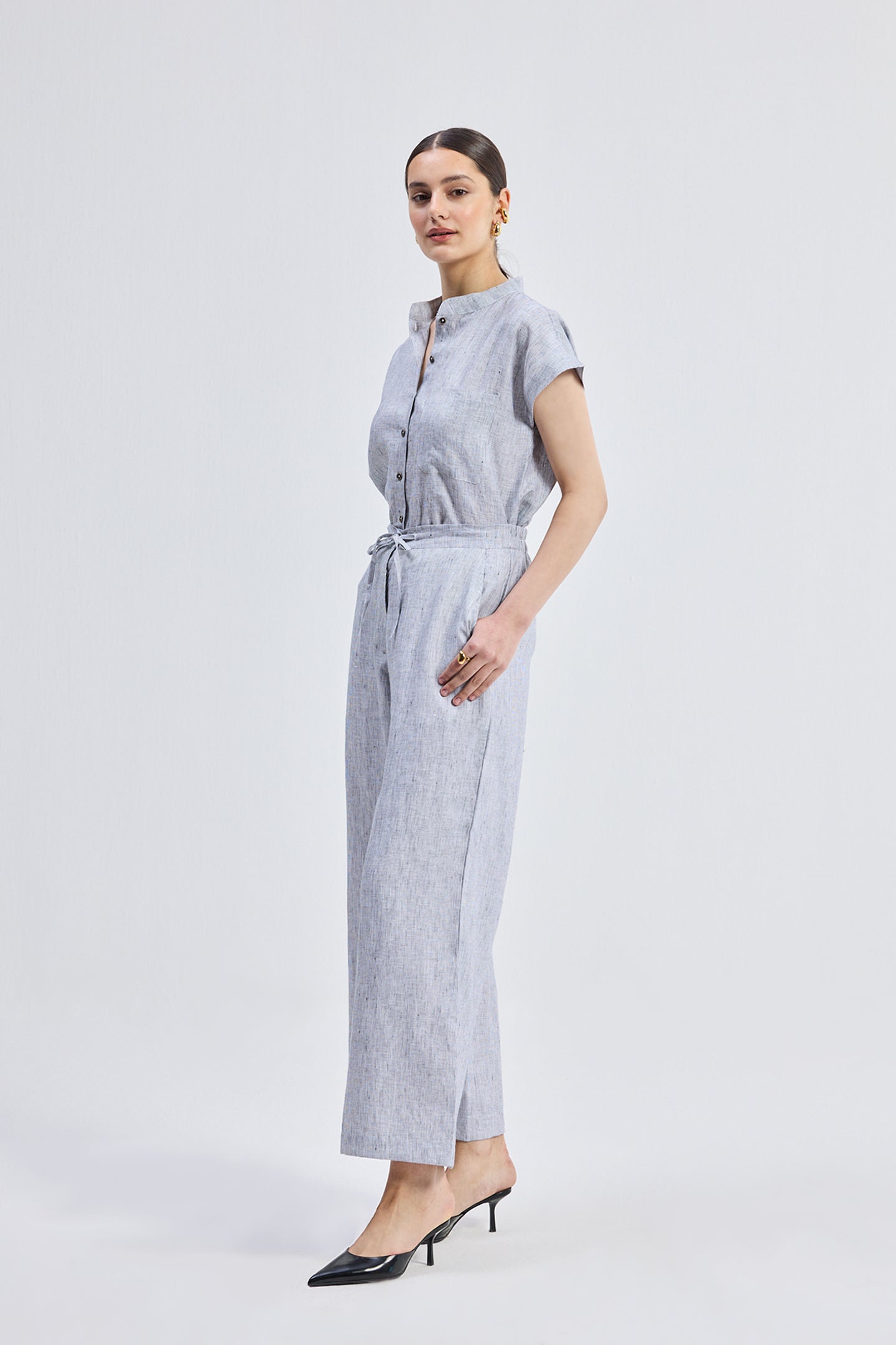 Relaxed-fit Shirt Set in Linen Stripes