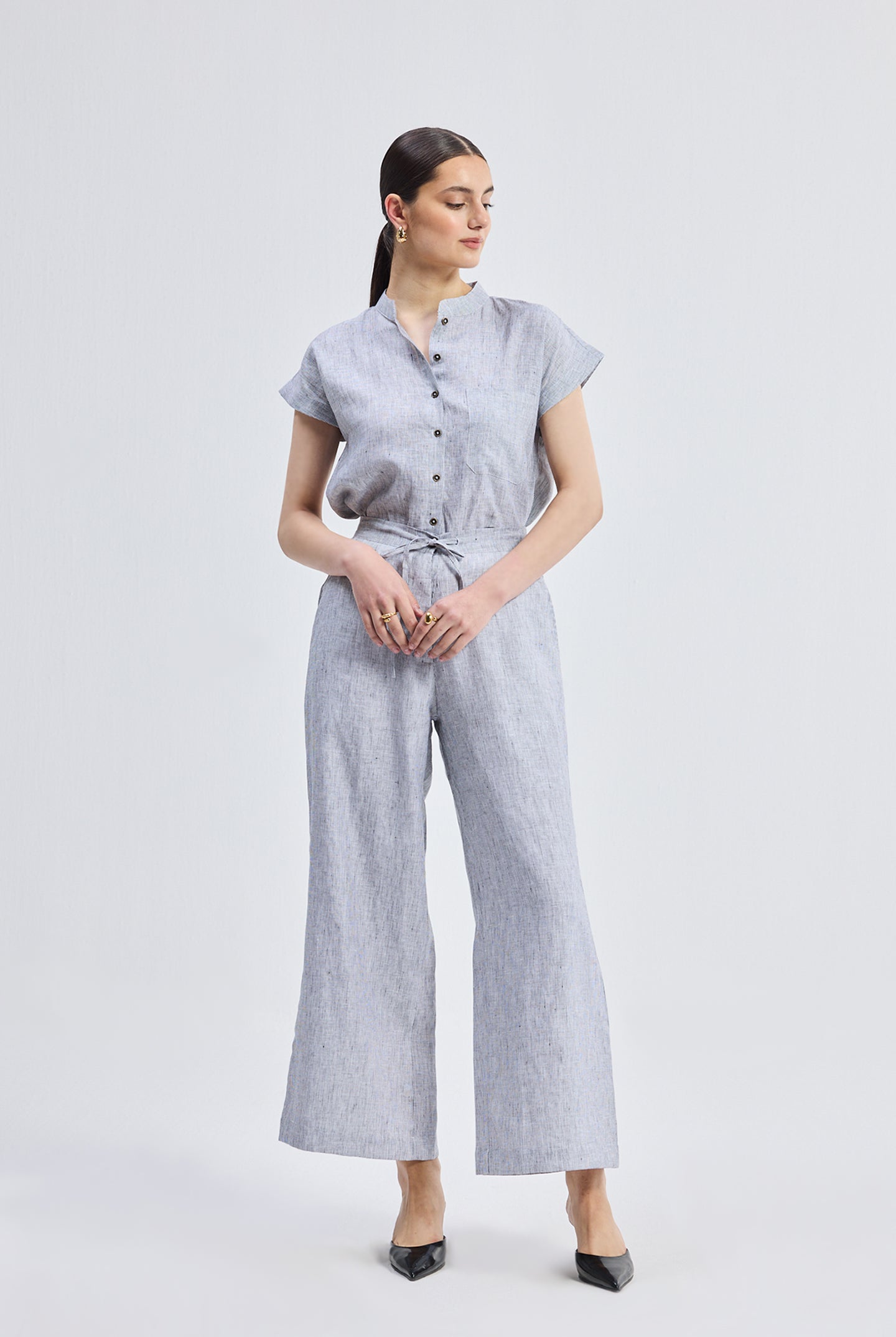 Relaxed-fit Shirt Set in Linen Stripes