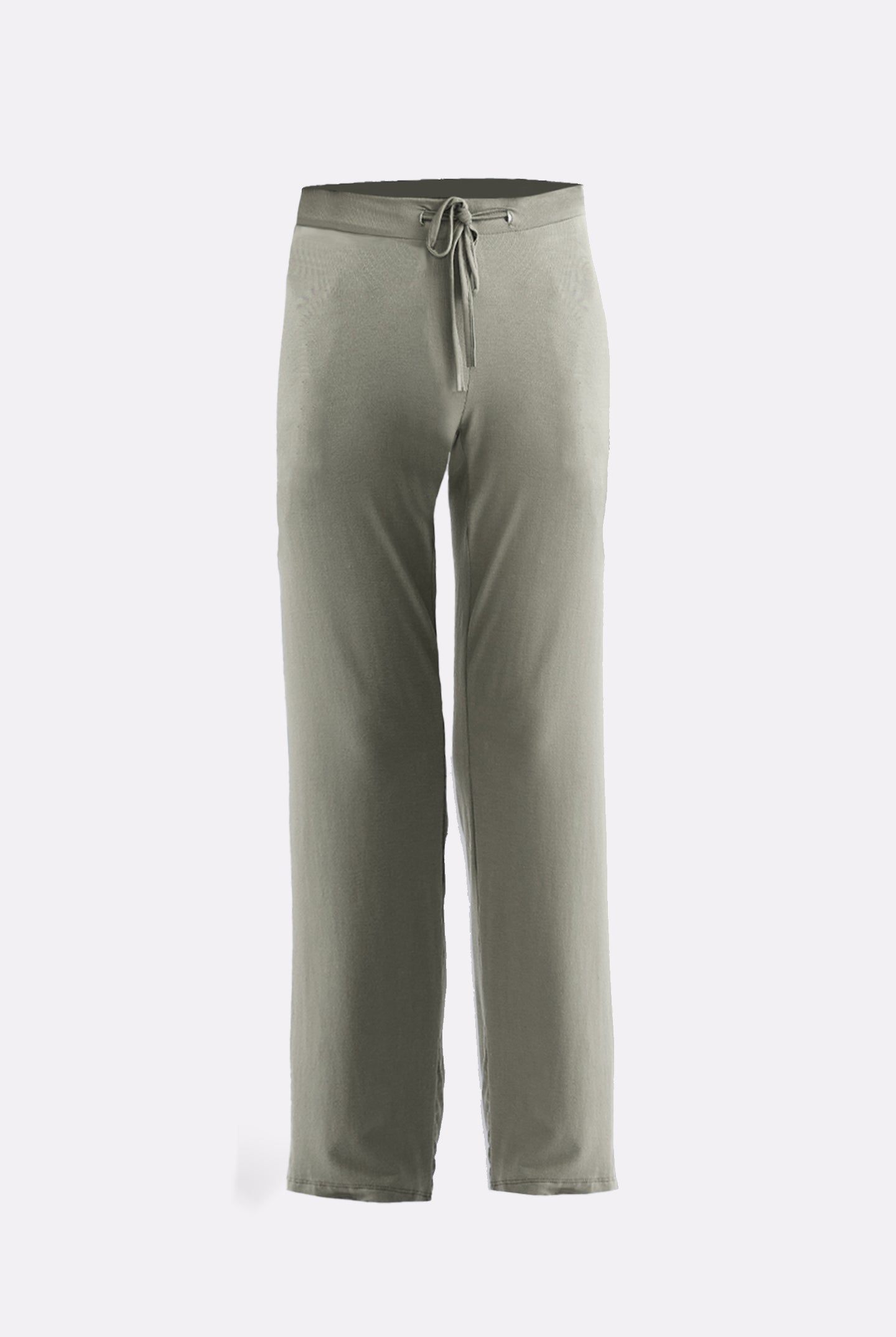 Wide leg pant in light olive shown with a simple relaxed finish