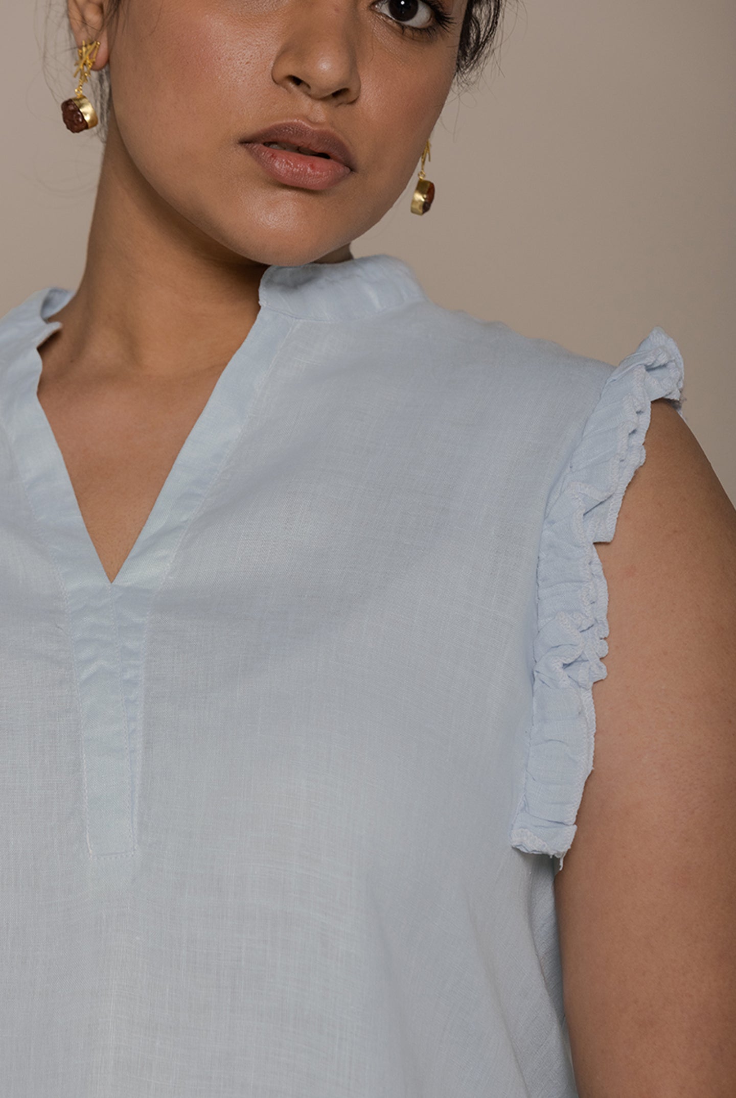Reistor Wind in my Hair Shirt in Blue designed with graceful frill sleeves, breathable fabric and a relaxed contemporary fit.