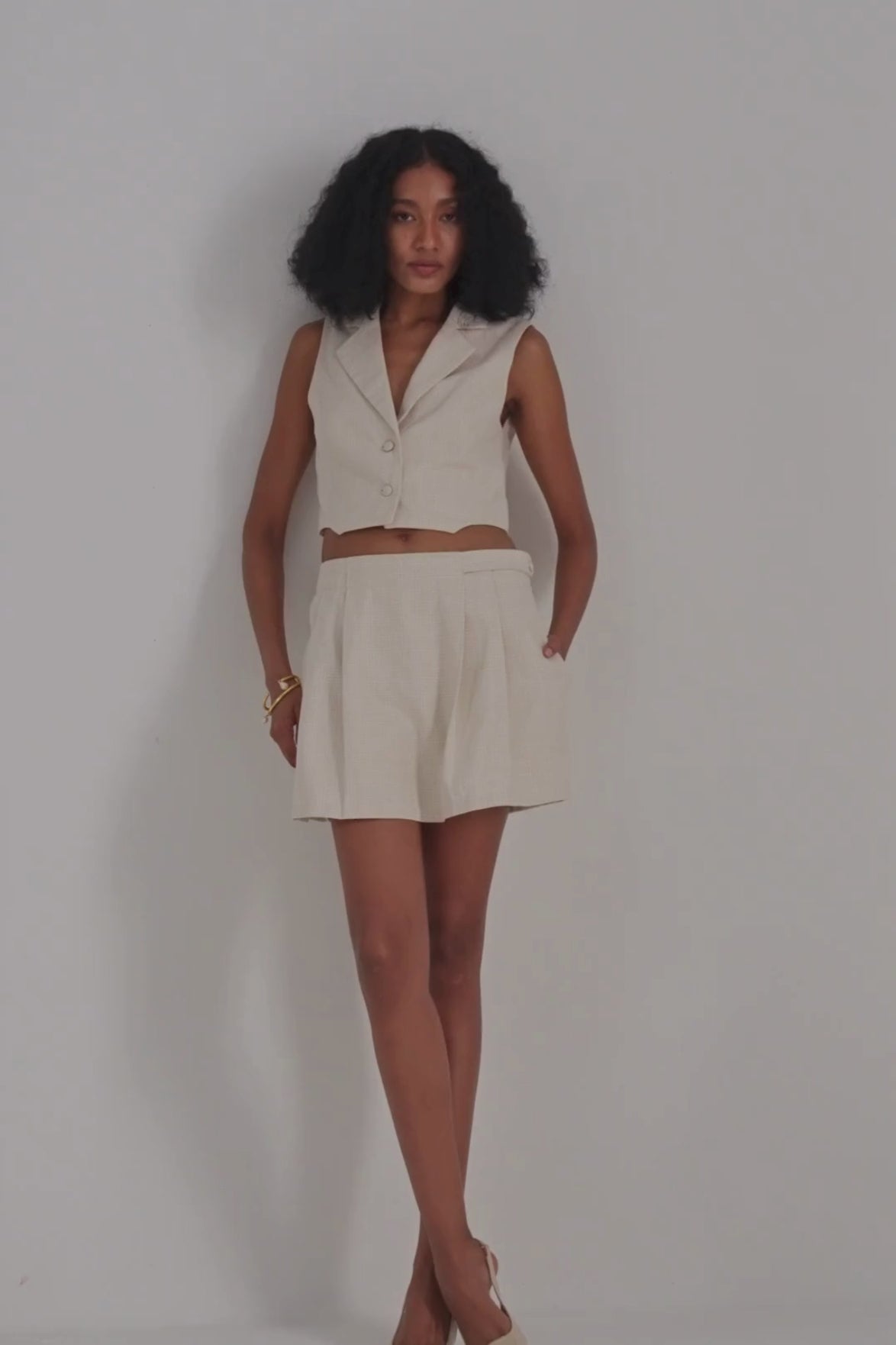 Cotton Tweed Skort in Cream Moodshot