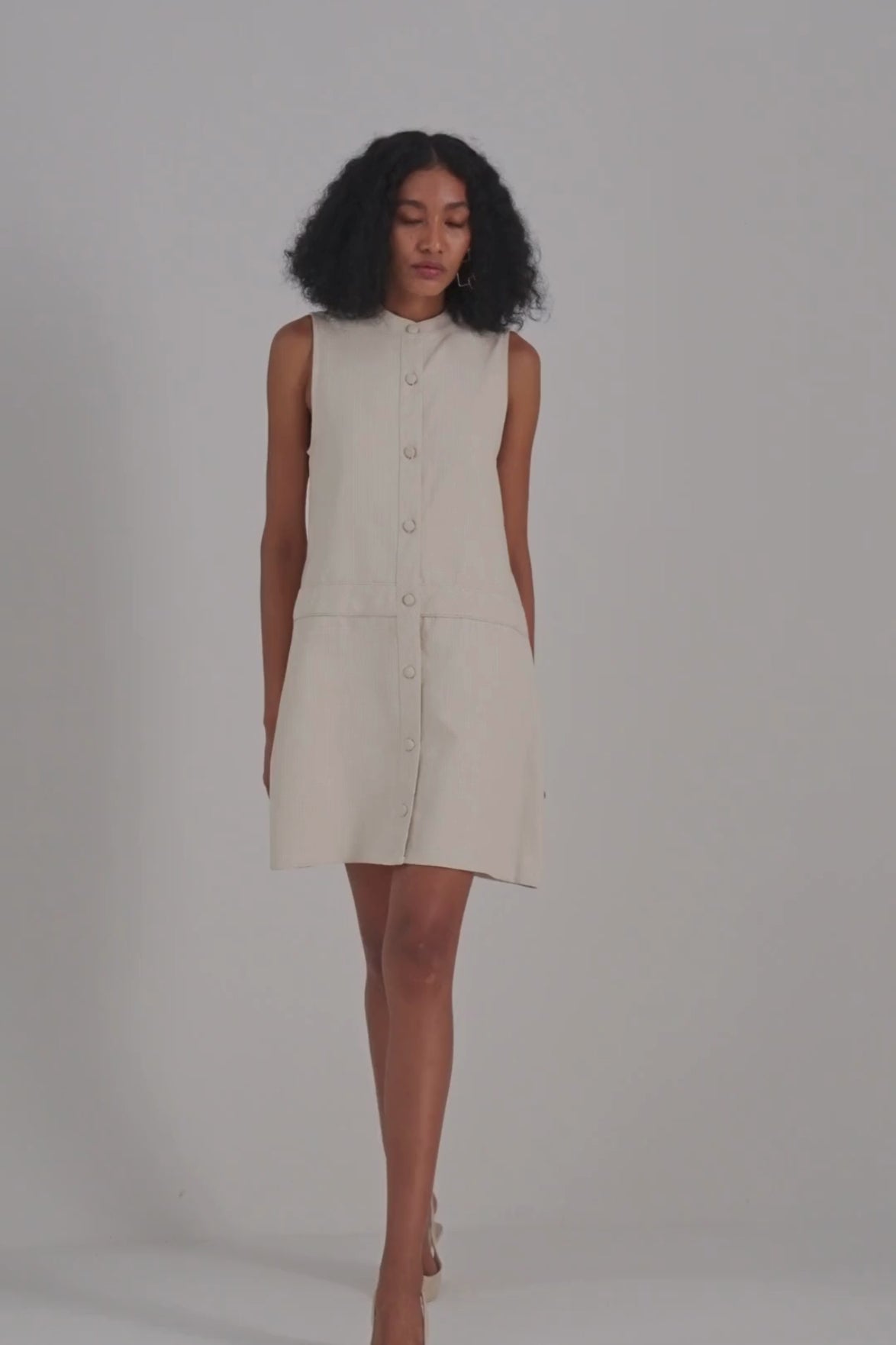 The Cotton Tweed Shift Dress in Cream Moodshot