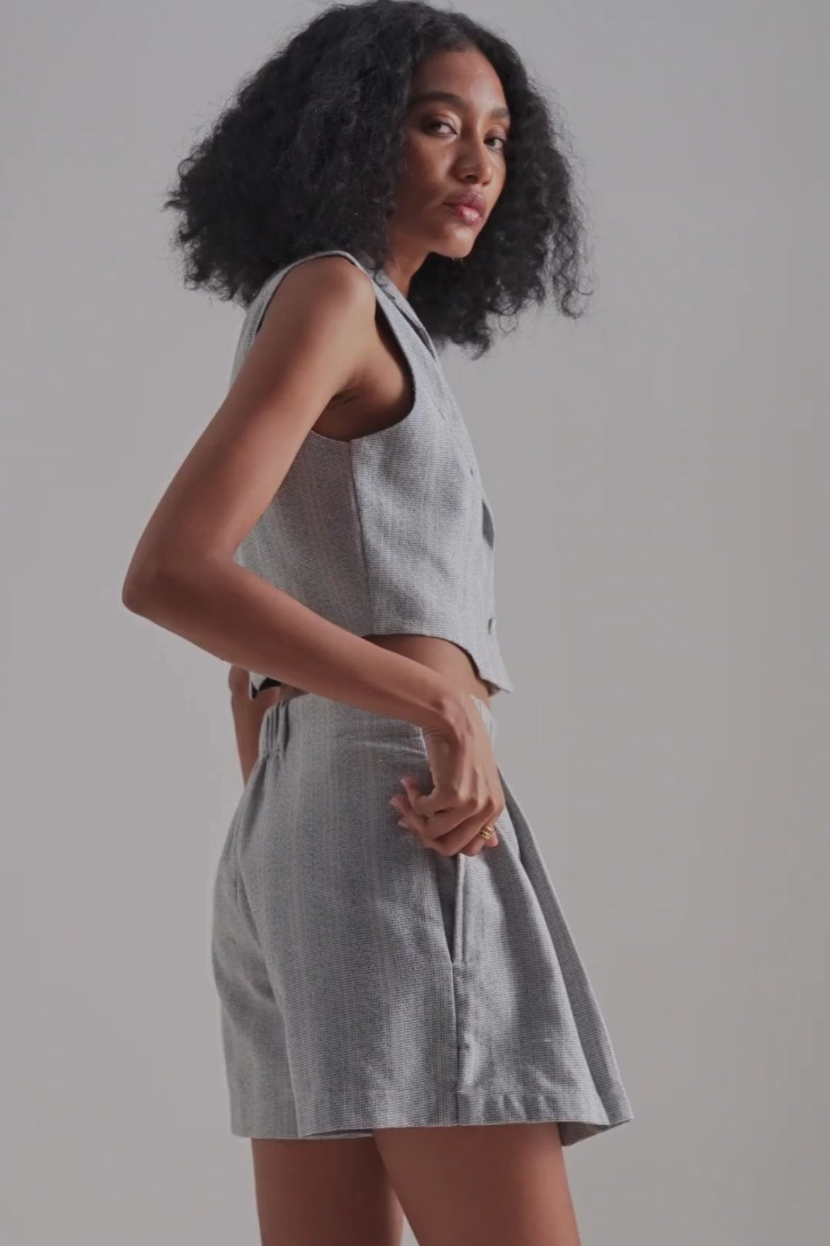 Cotton Tweed Skort in Grey Moodshot