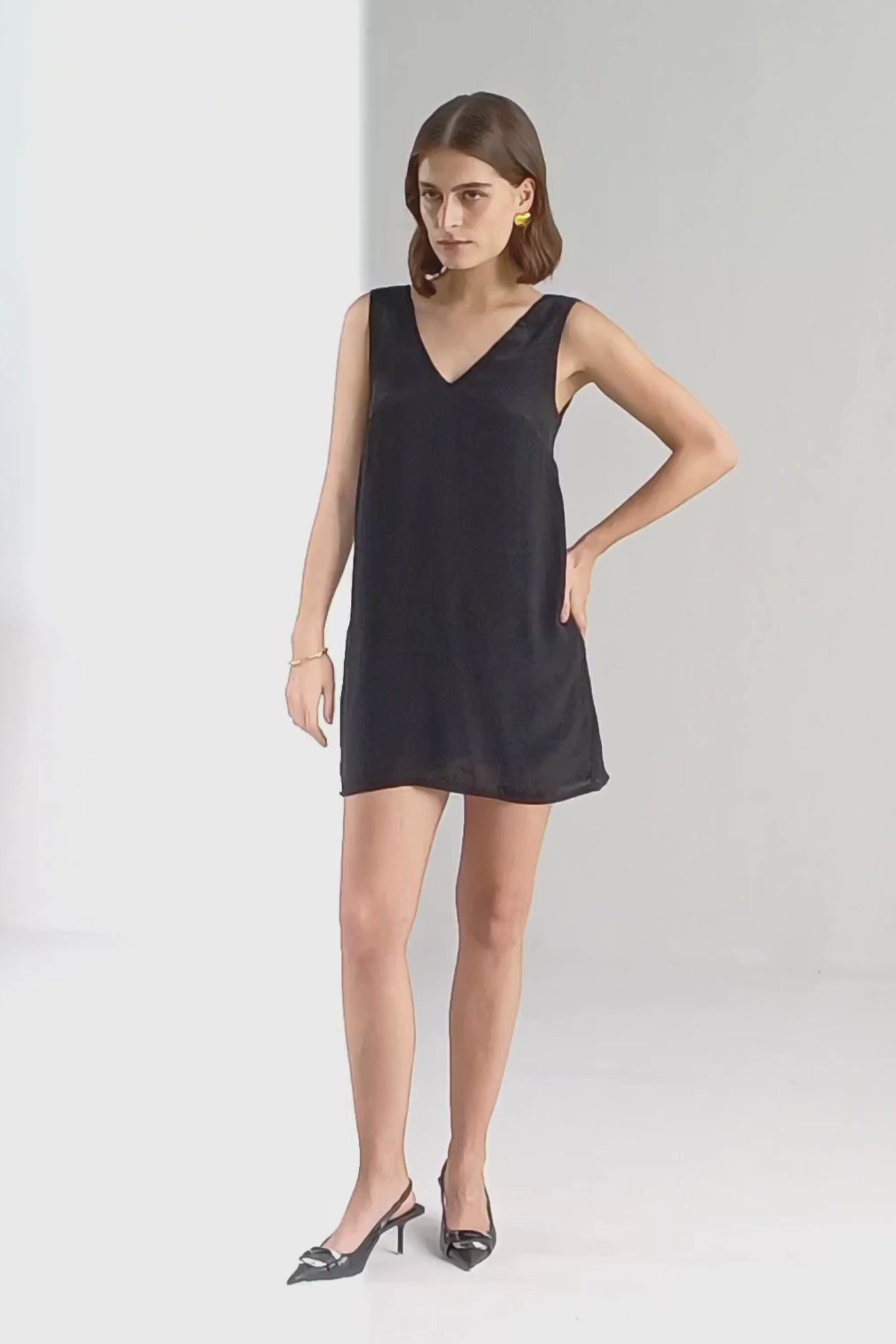 Midnight Muse V-neck Short Dress in Black Moodshot