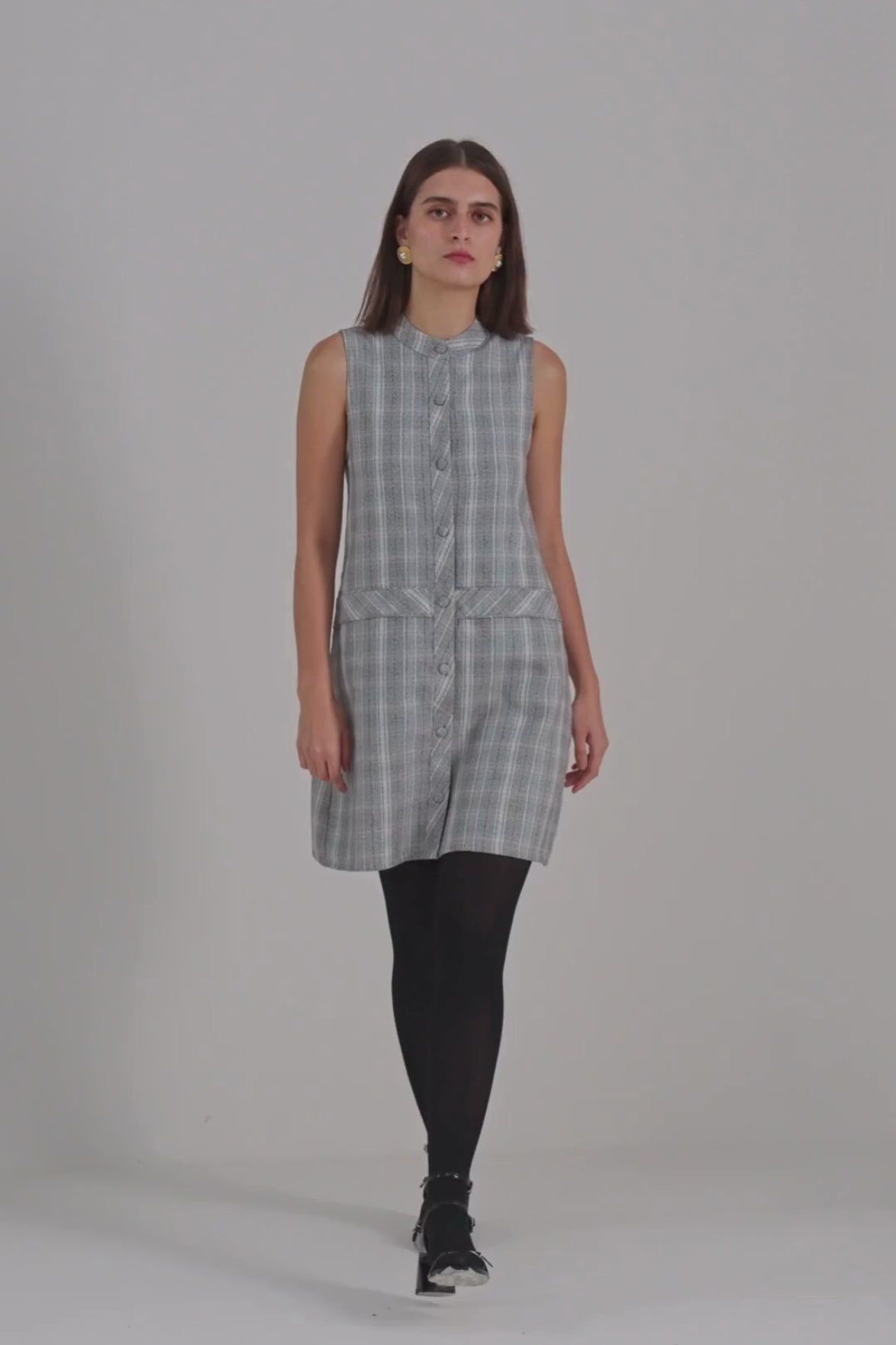 The Cotton Tweed Shift Dress in Grey Moodshot