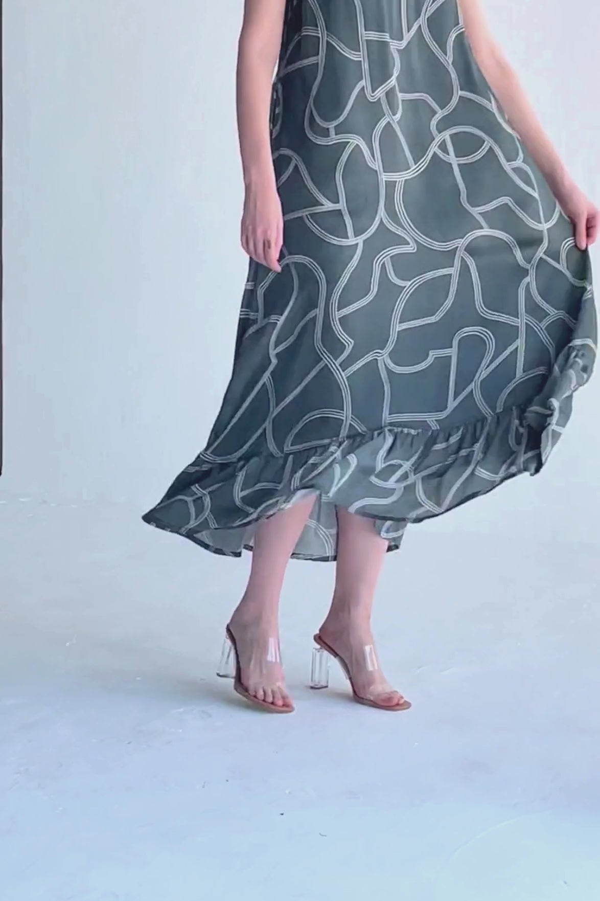 One Shoulder Maxi Dress in Abstract Stripes Medium Shot