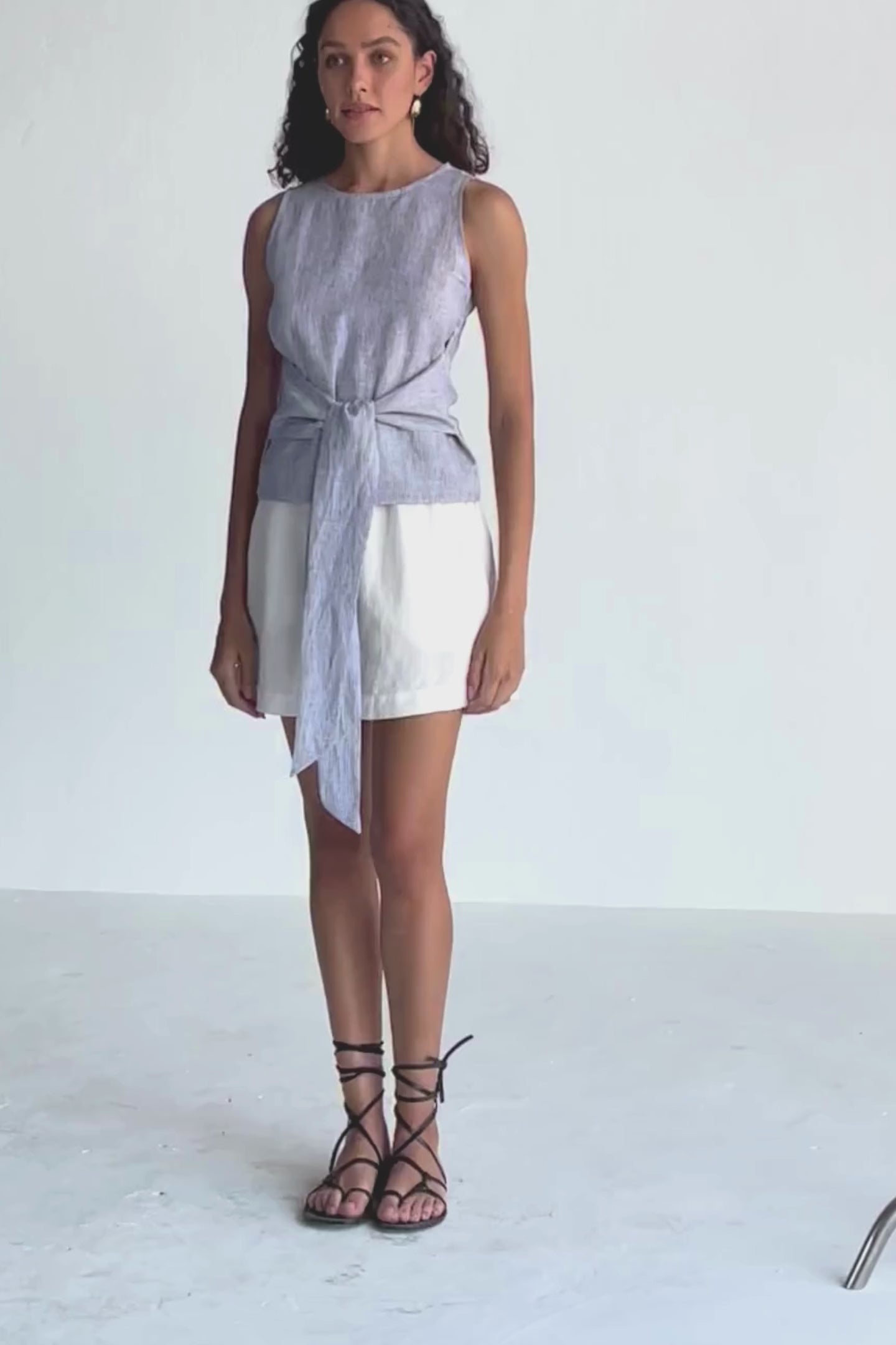 Front-tie Top in Linen Stripes Moodshot Video