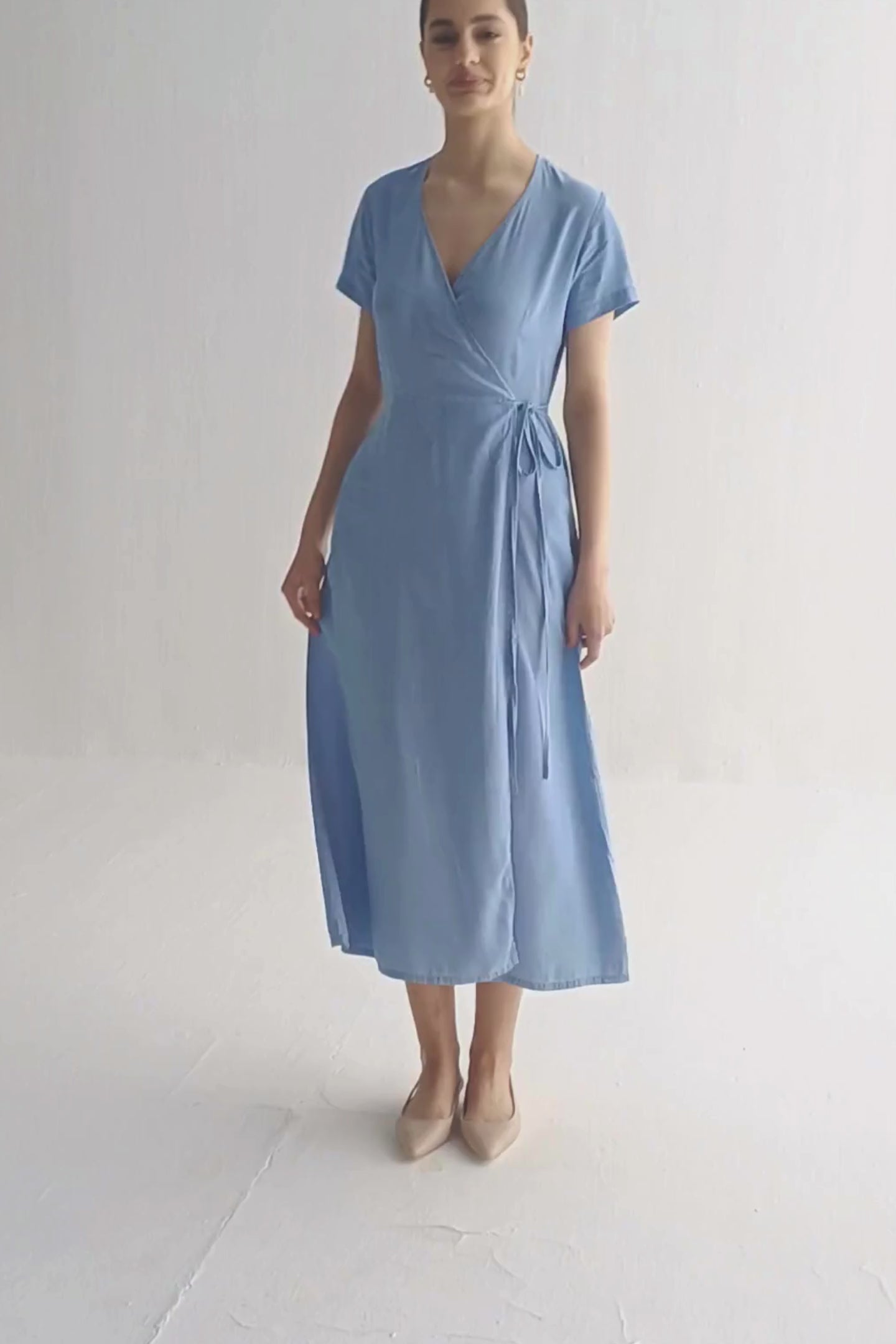 Maxi Wrap Dress in Light Blue Moodshot Videos