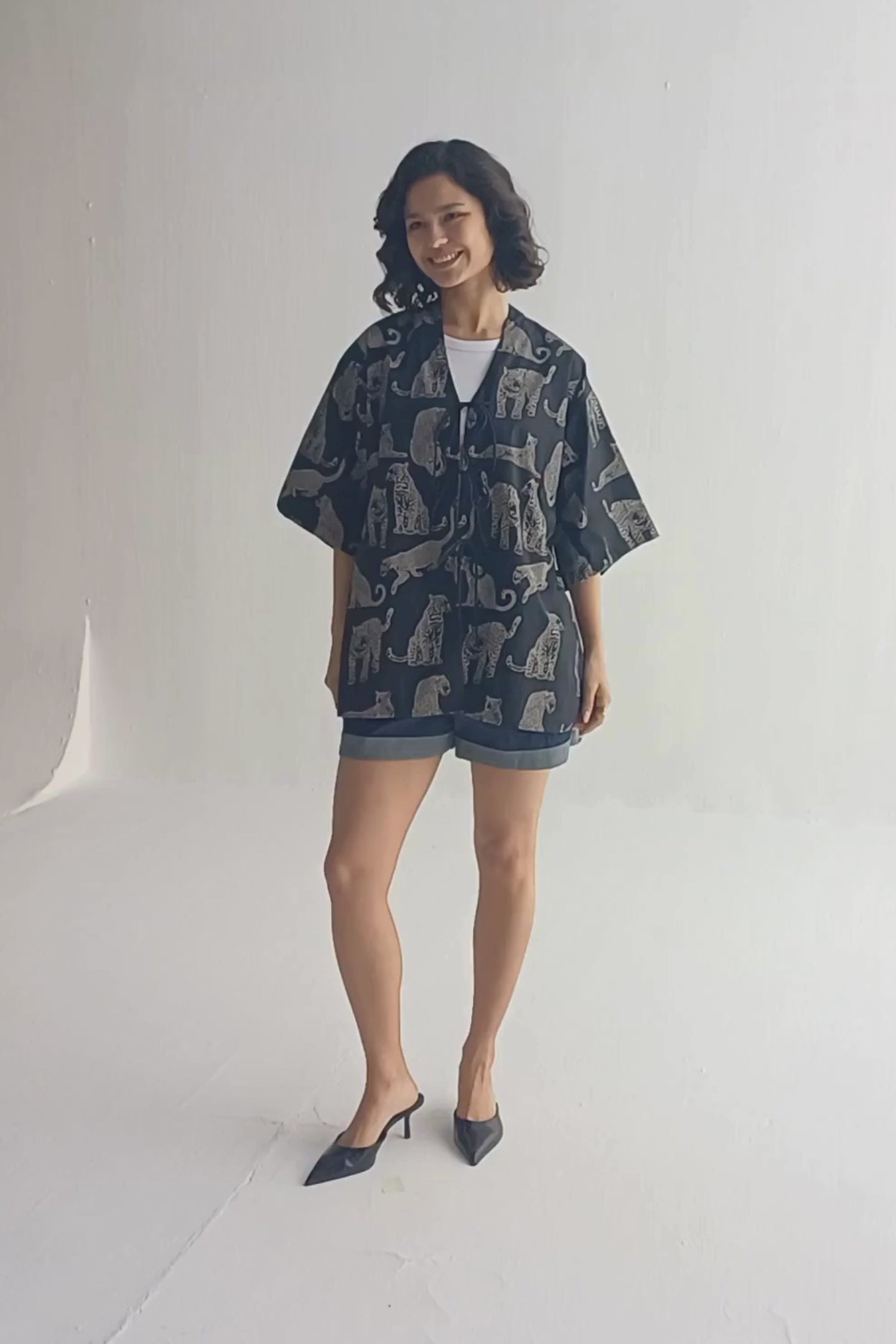 Oversized Shirt with Front-ties in Animal Print