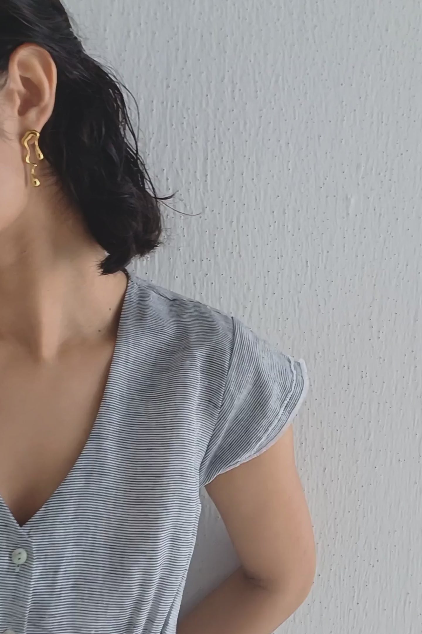 Deep V-neck short top in Linen Stripes Moodshot Video