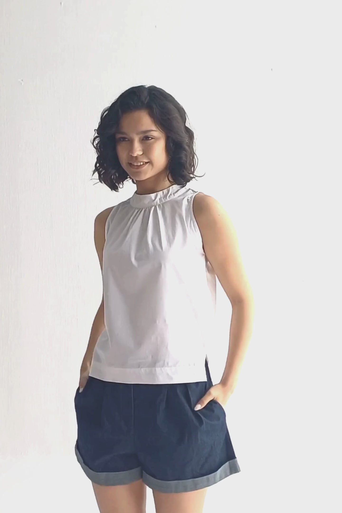 High-Neck Top with Gathers in White Moodshot Video