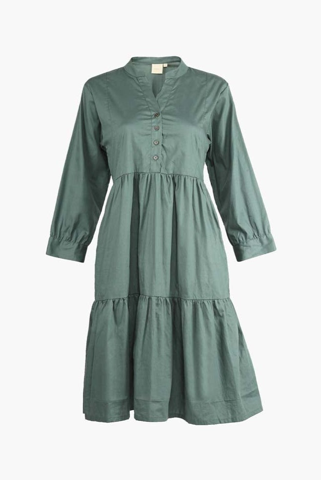 GreenRuchedMidiDress-1