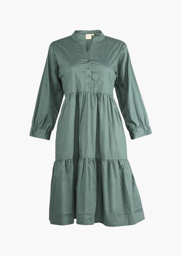 GreenRuchedMidiDress-1