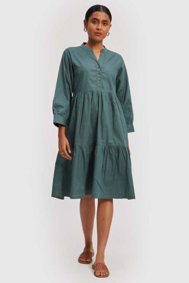 GreenRuchedMidiDress-2