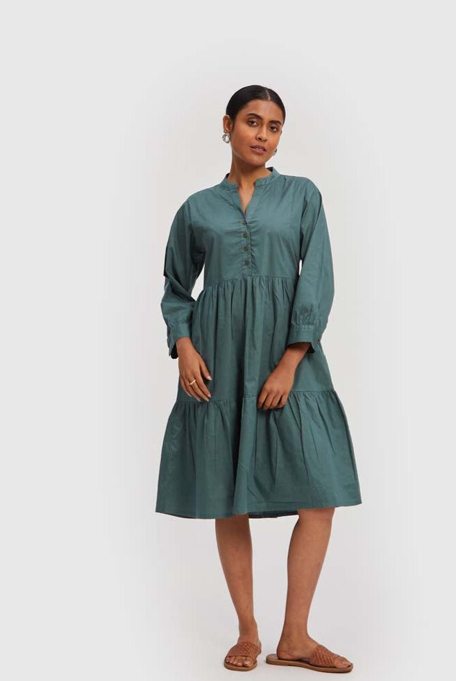 GreenRuchedMidiDress-3