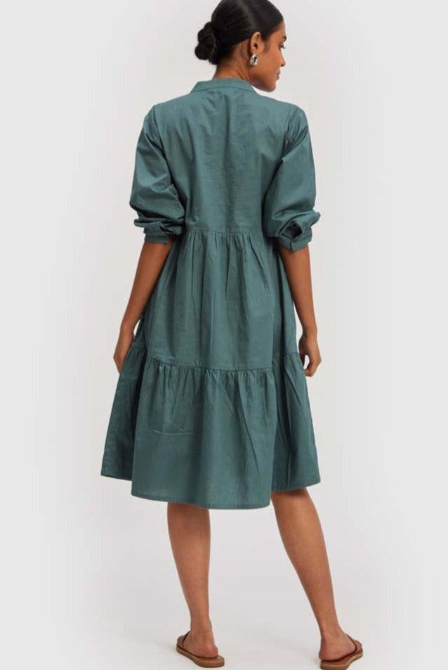 GreenRuchedMidiDress-5