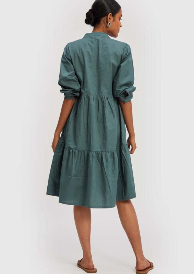 GreenRuchedMidiDress-5