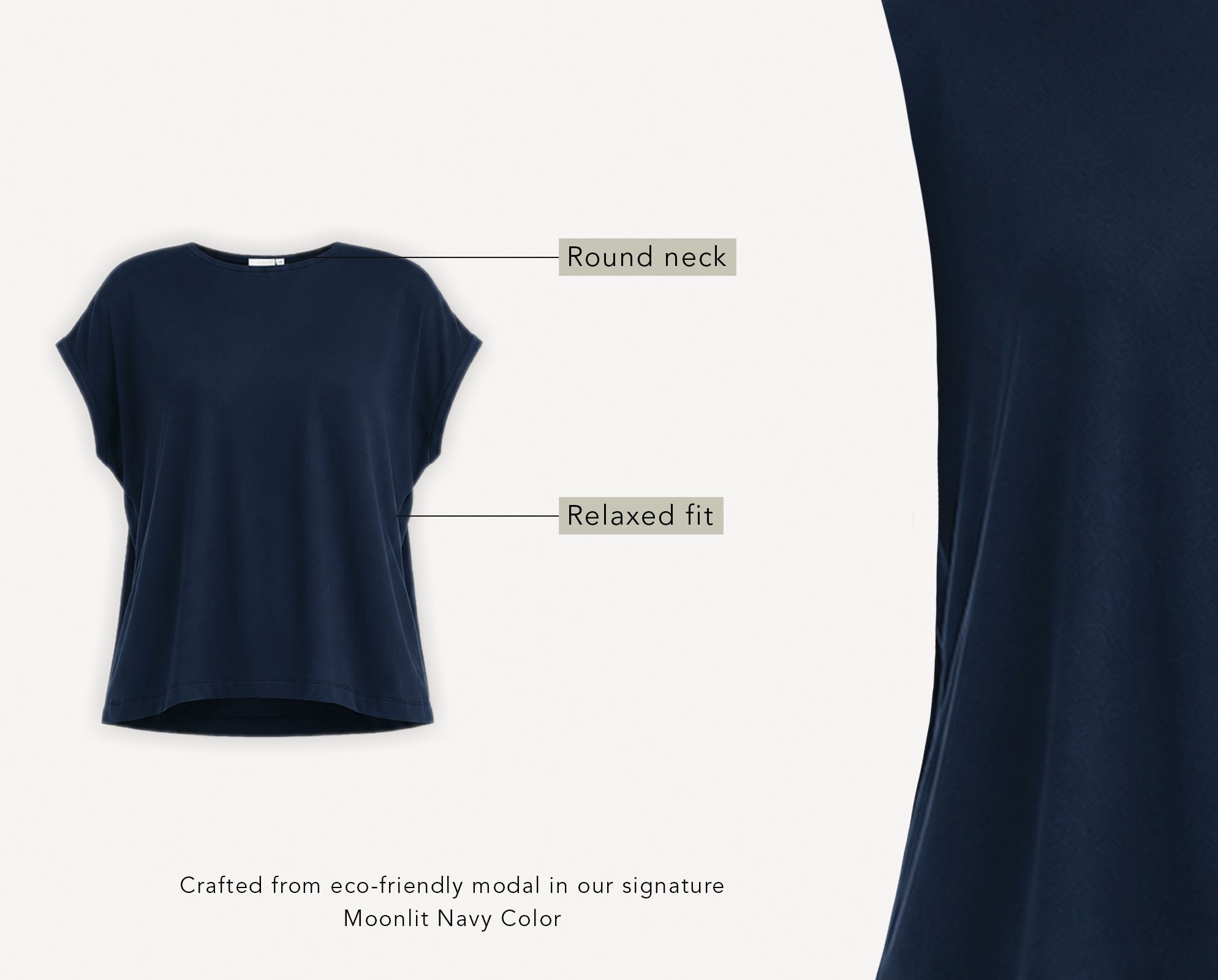 Navy blue top with text labels on a white background