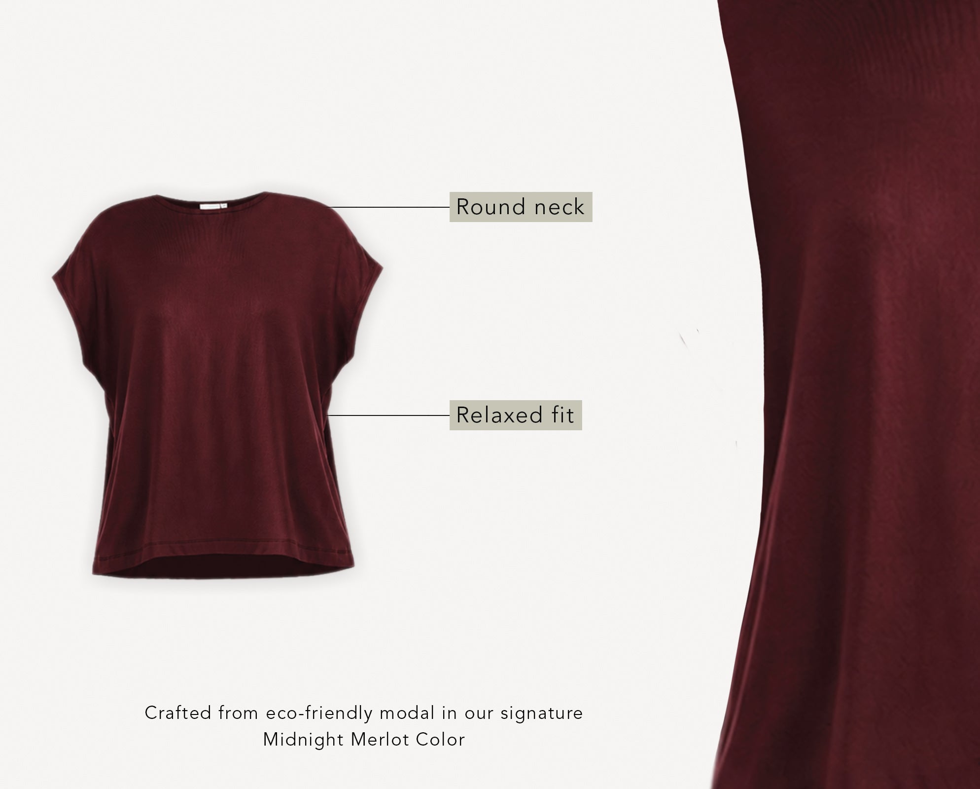 Merlot sleeveless top with text labels on a white background