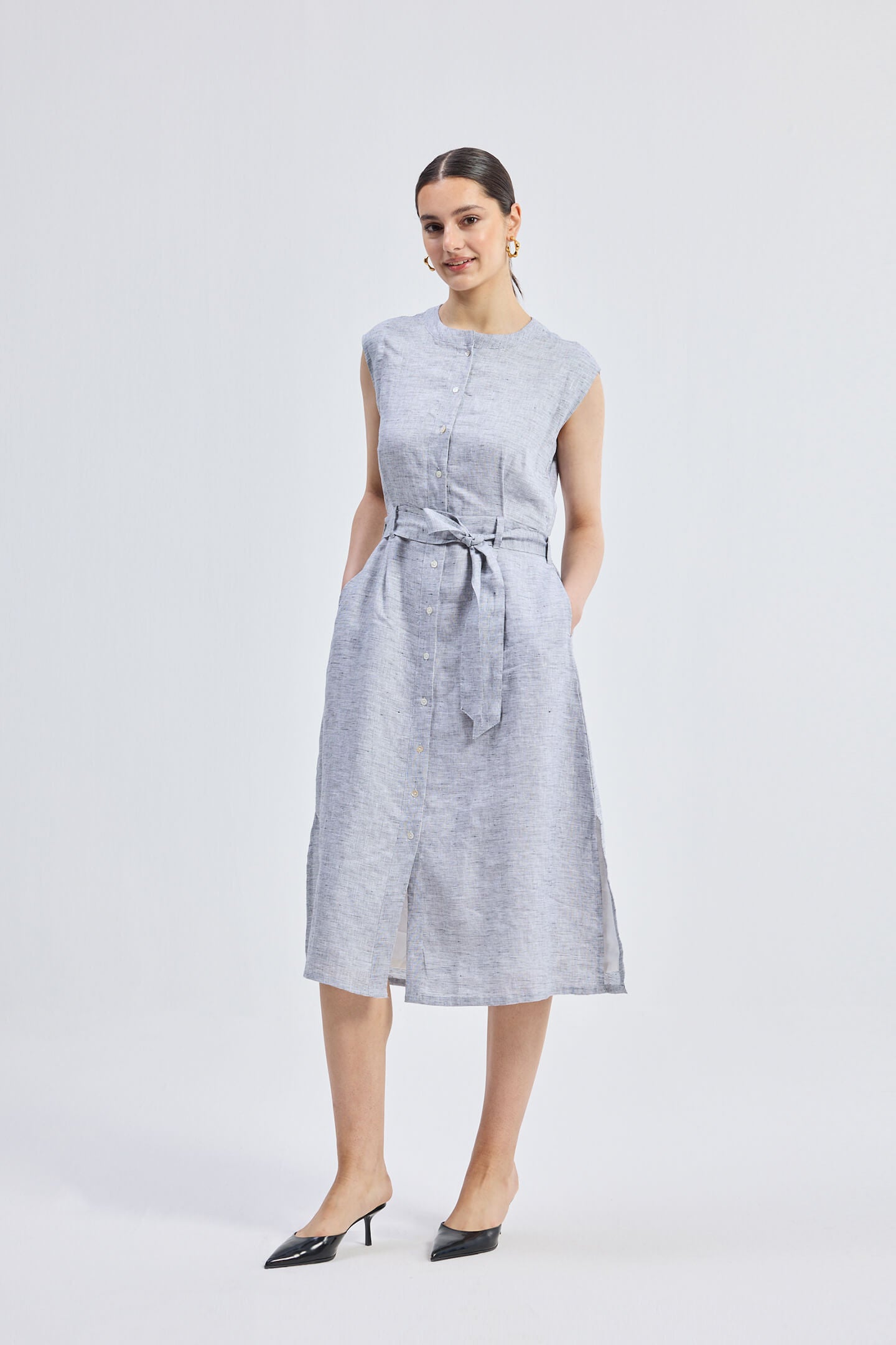 Back Cut Out Linen Dress Long Shot