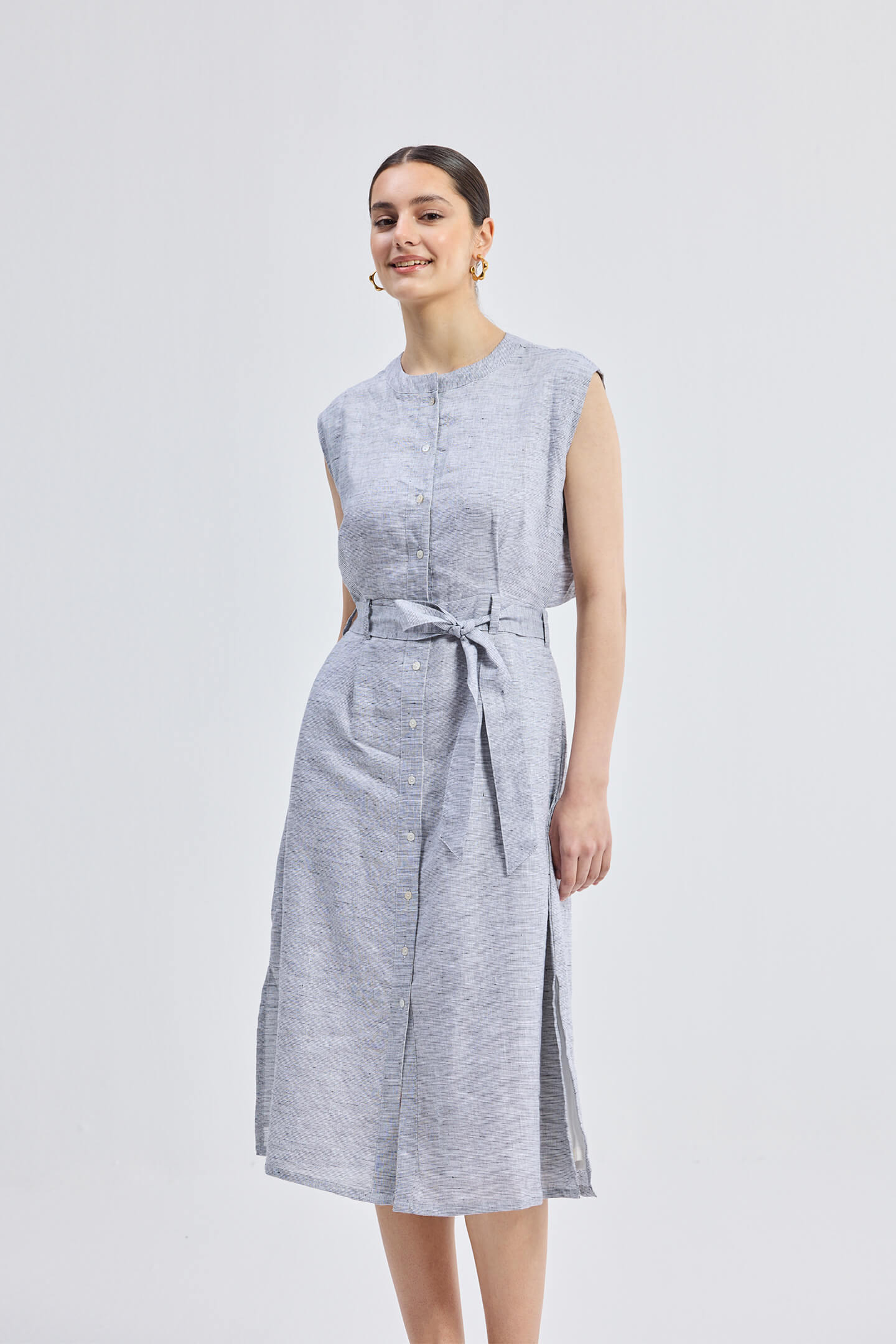 Back Cut Out Linen Dress Long Shot