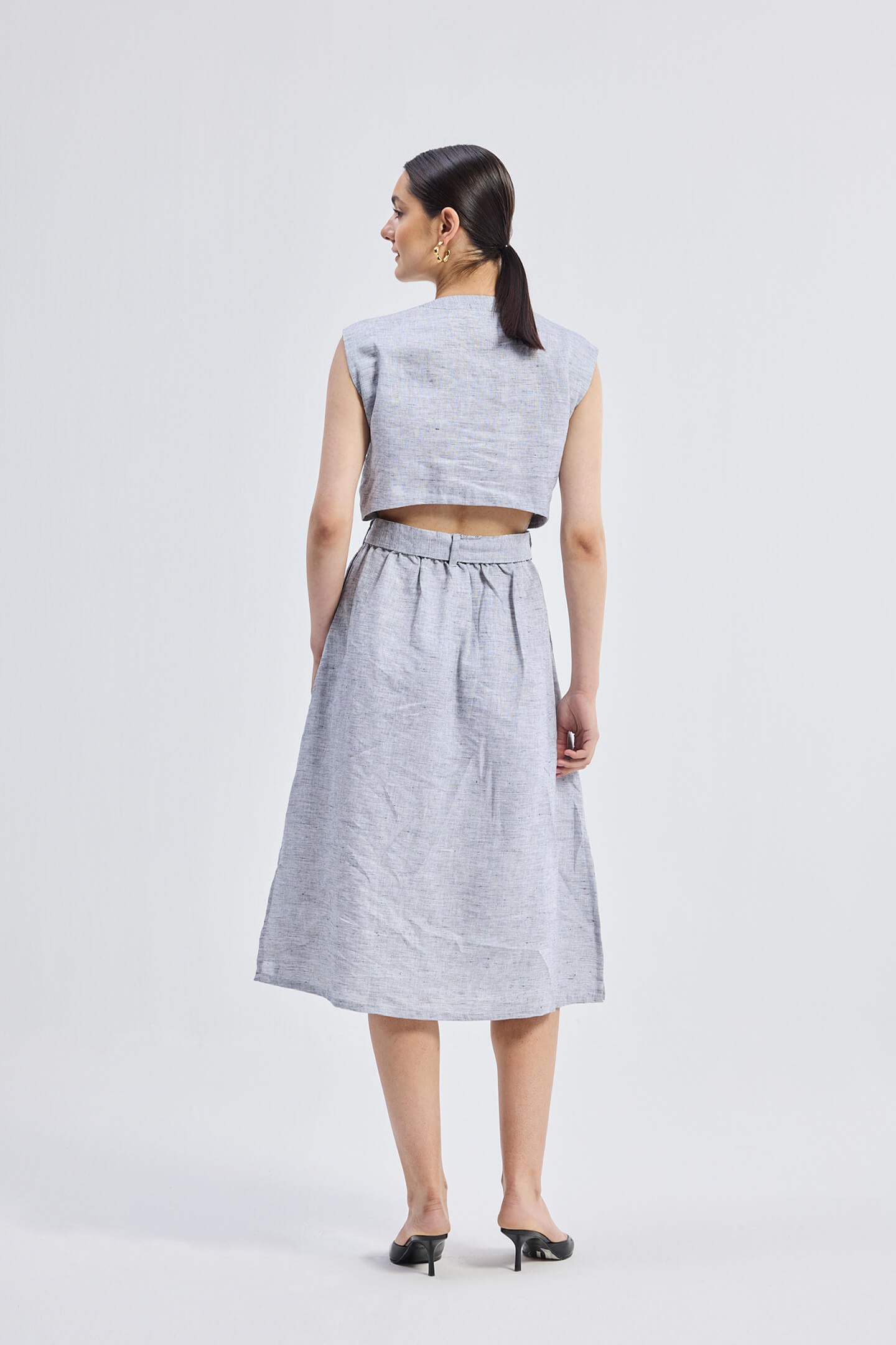 Back Cut Out Linen Dress Long Shot