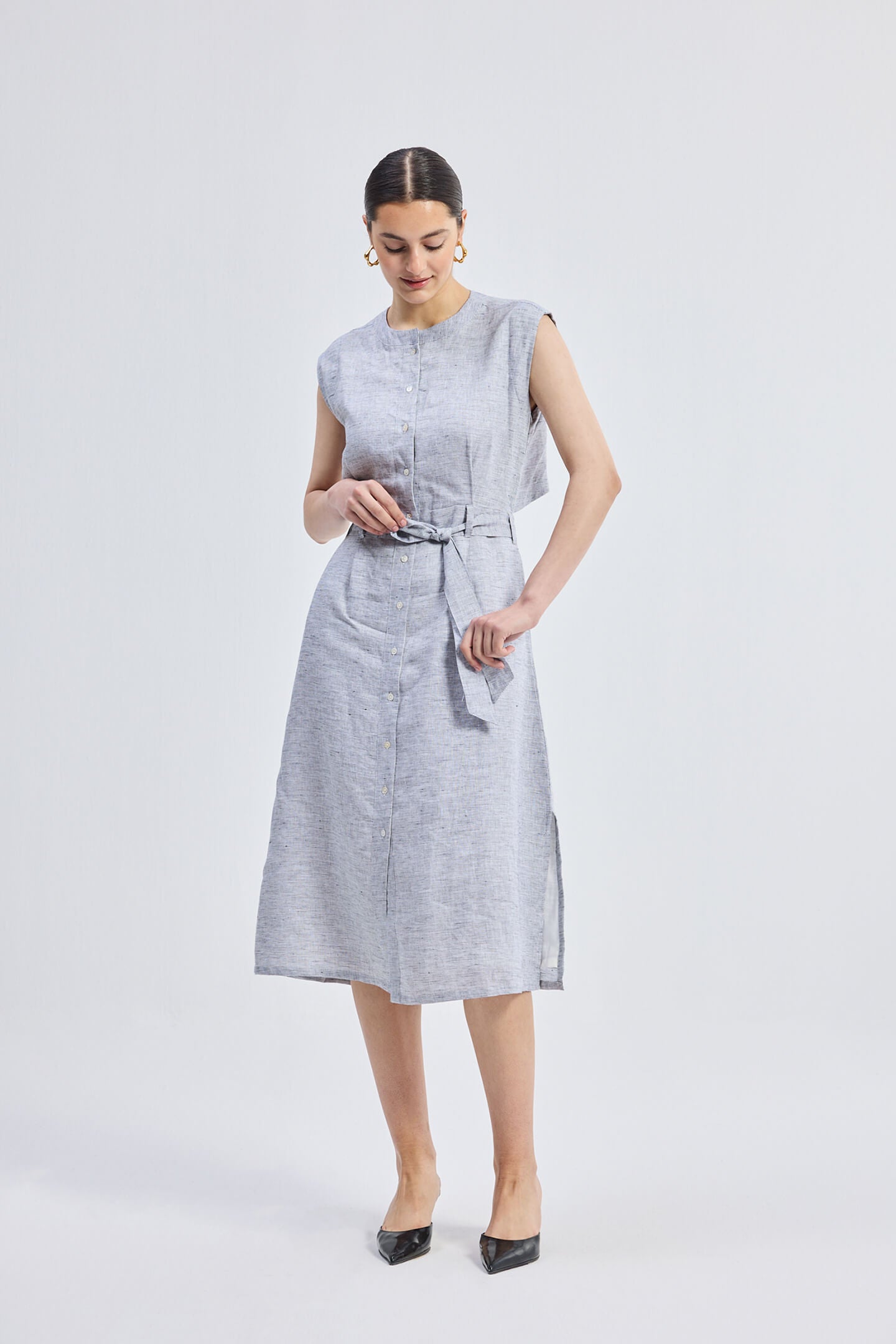 Back Cut Out Linen Dress Long Shot