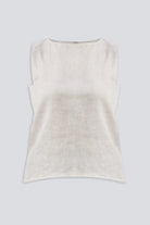 Product image of reistor Boat Neck Top in Checkered Linen, sleeveless beige checkered linen top with boat neckline and clean minimalist design.