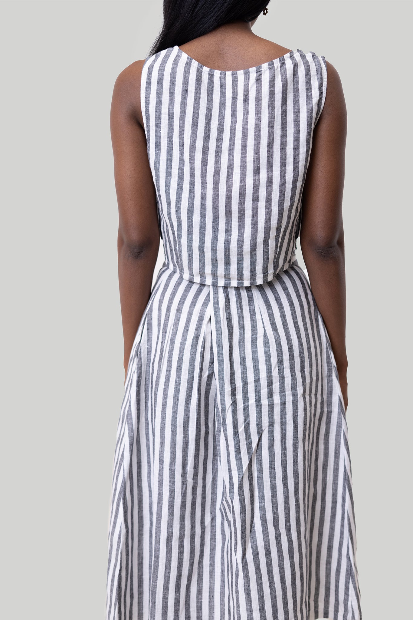 Boxy Crop Top in Linen Stripes