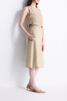 Breezy Summer Set in Neutral Beige by reistor – stunning women’s co-ord set with sleeveless top, midi skirt and sustainable fabric.
