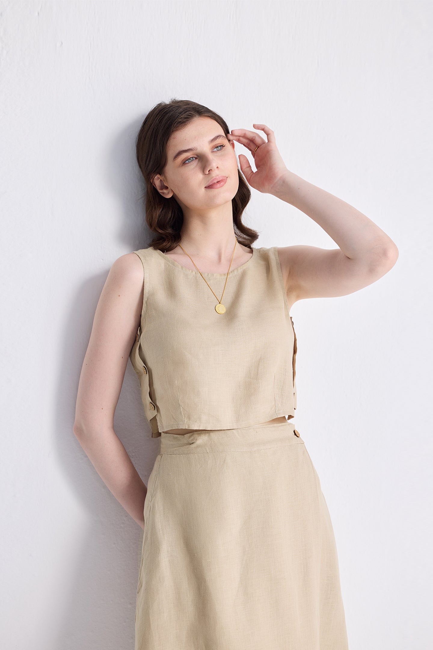 Breezy Summer Set in Neutral Beige by reistor – effortlessly elegant women’s sleeveless co-ord set with sustainable fabric and modern fit