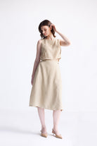 Breezy Summer Set in Neutral Beige by reistor – minimalist women’s co-ord set with sleeveless top and flowy midi skirt.