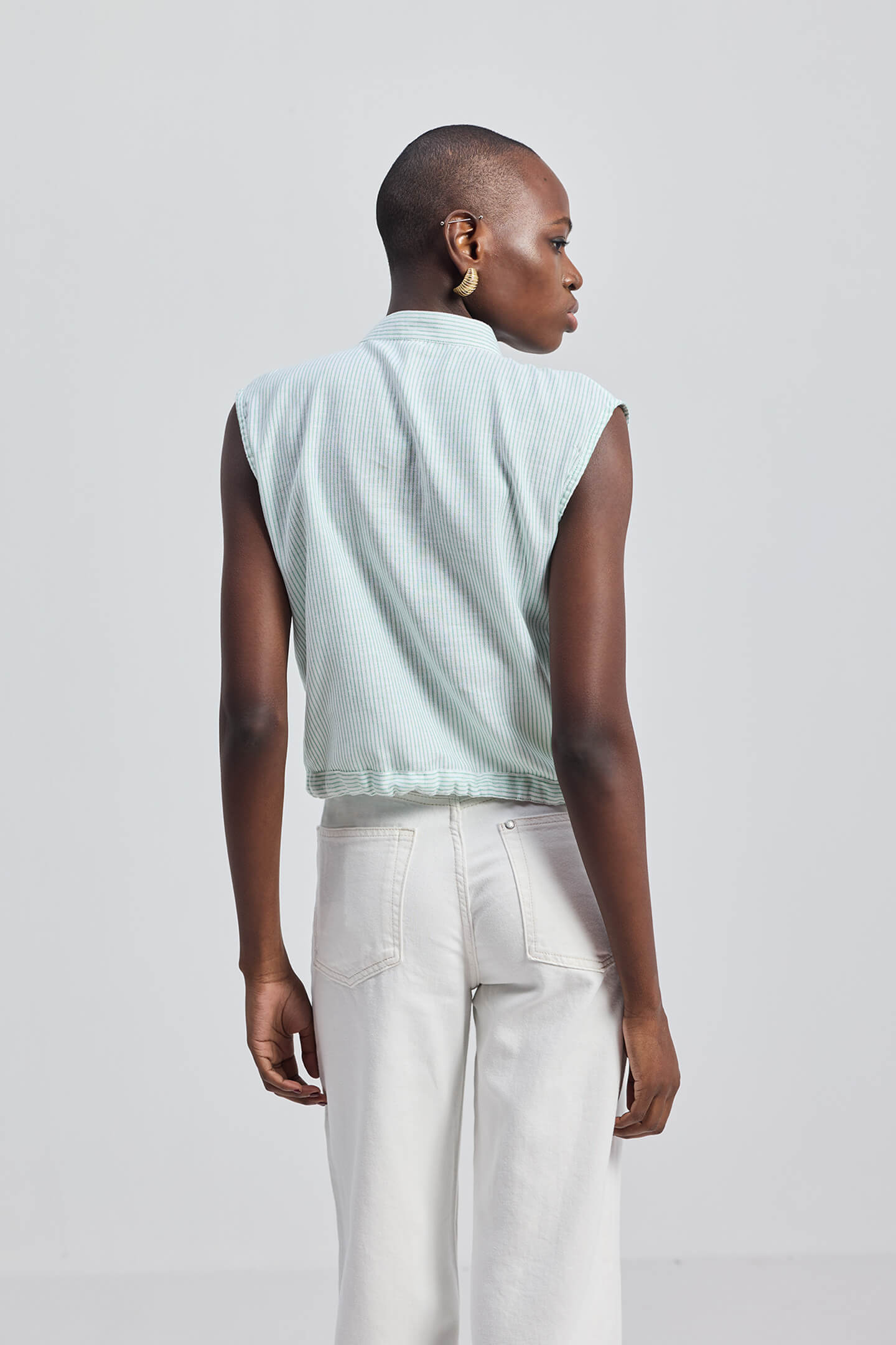 Button-down Shirt with Waist Drawstring in Stripes Longshot