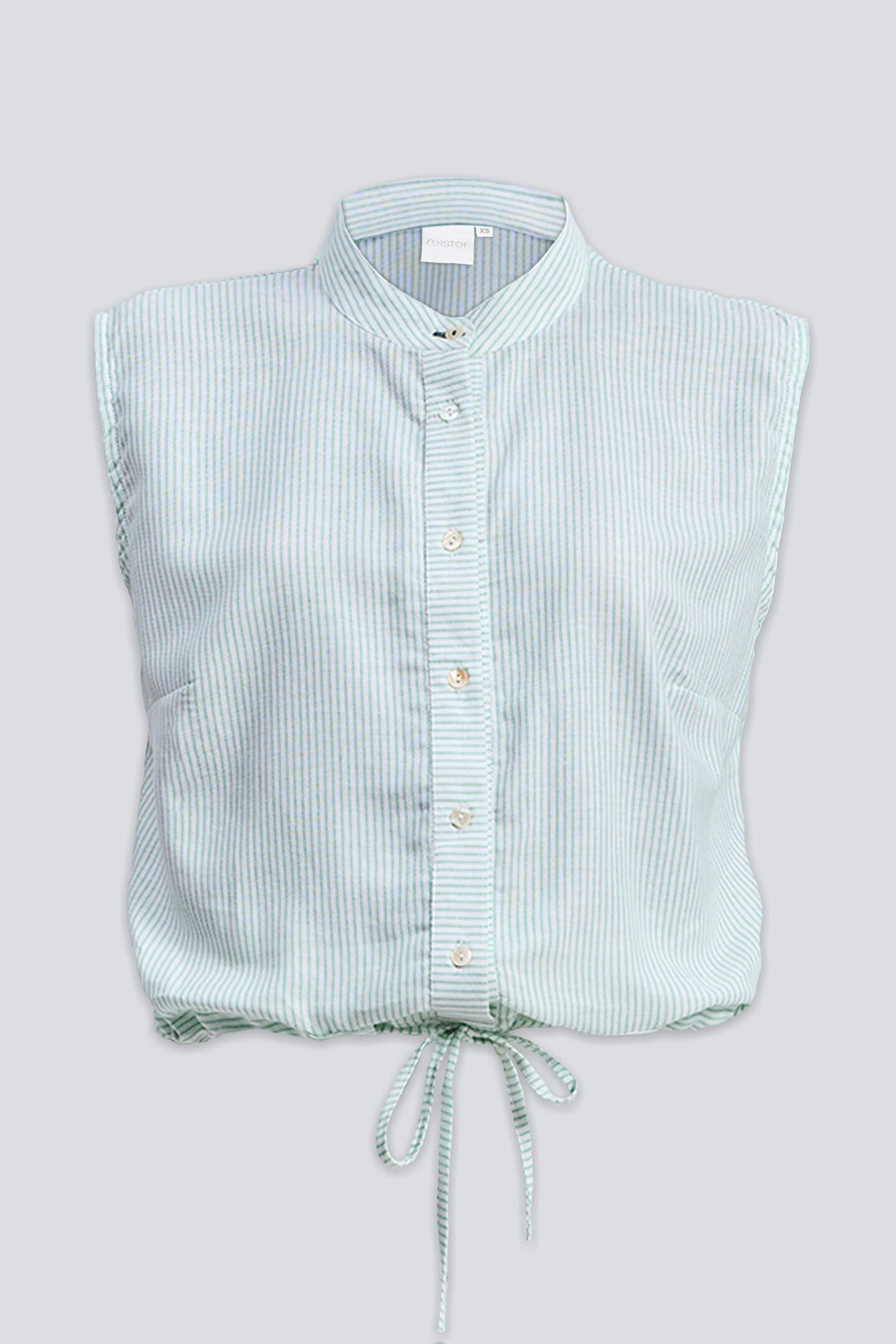Button-down Shirt with Waist Drawstring in Stripes Flat Lay