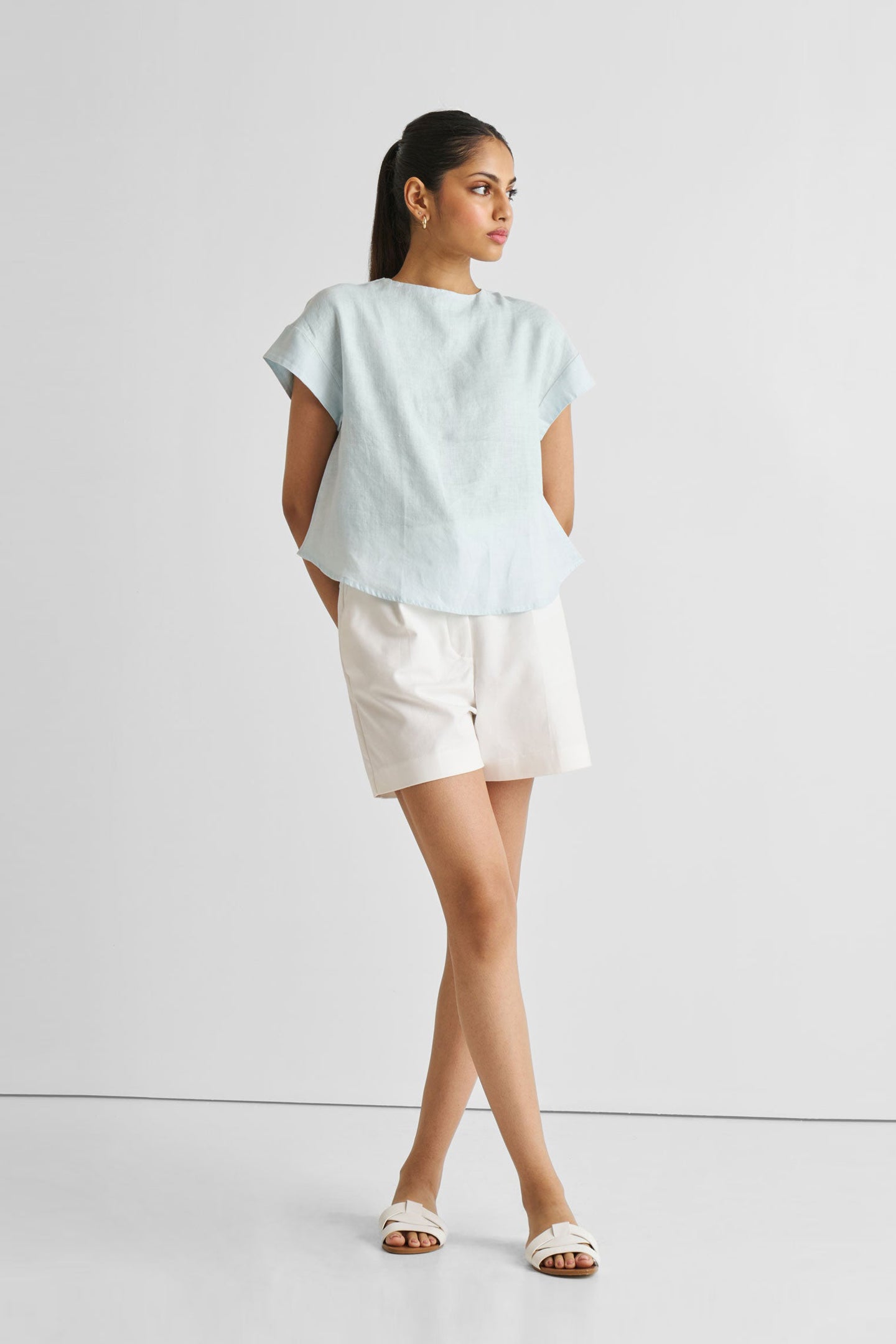 Cap Sleeved Everyday Top in Summer Blue Long Shot 