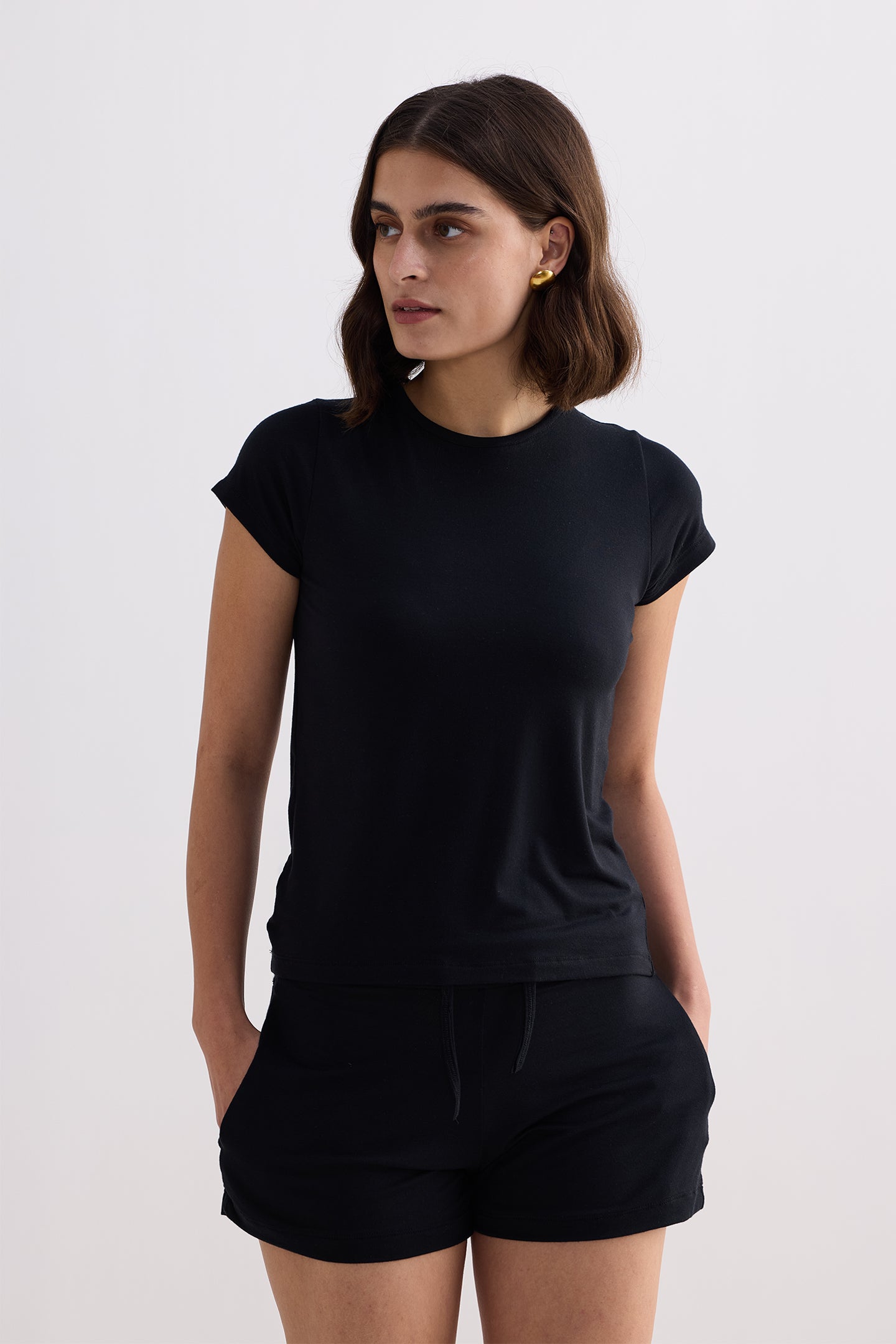 Essential Short Sleeve Tee Set in Black Longshot