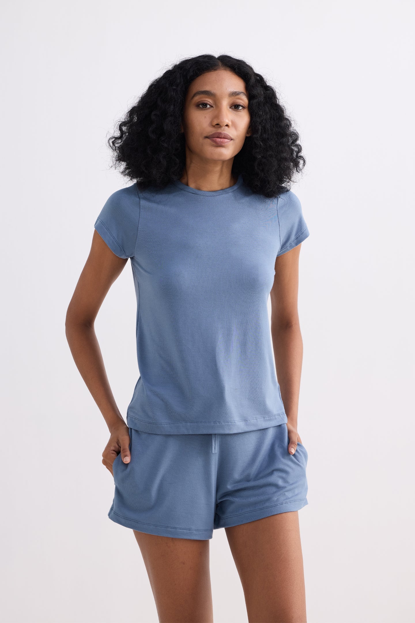 Essential Short Sleeve Tee Set in Blue Longshot