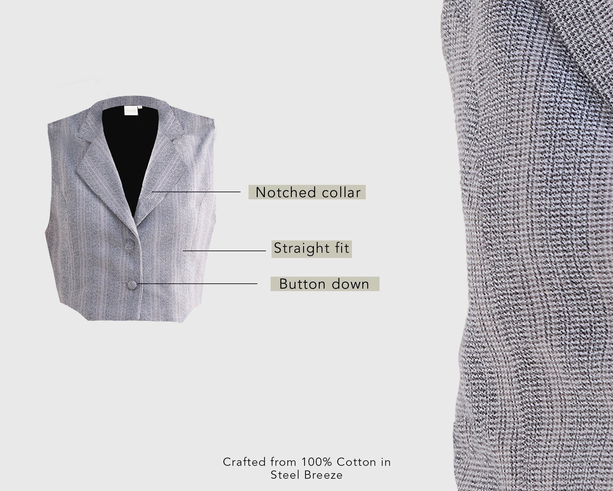 Gray checkered vest with text labels on a white background