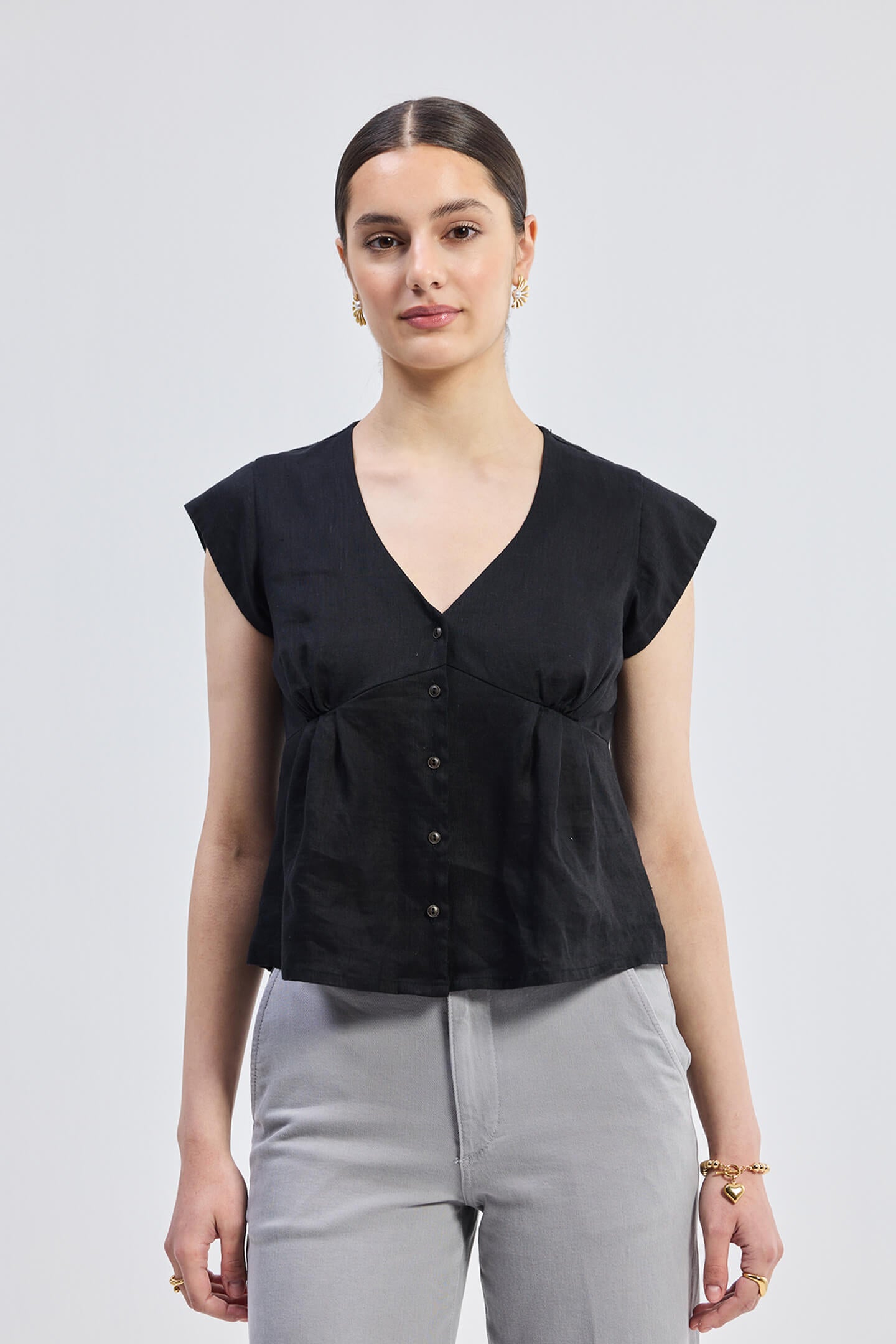 Deep V-neck short top in Black Longshot