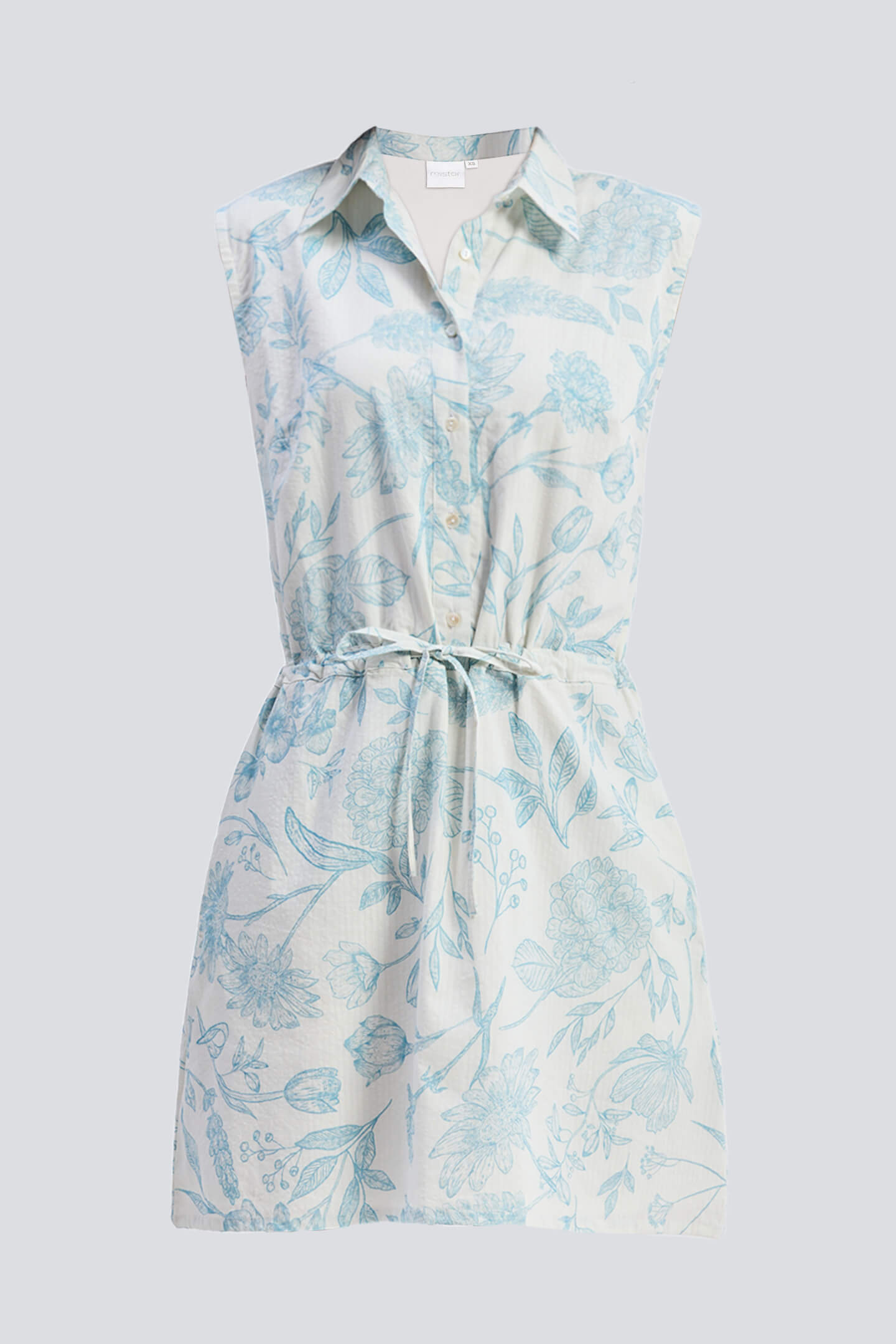 Drawstring Shirt Dress in Blue Florals Flat Lay