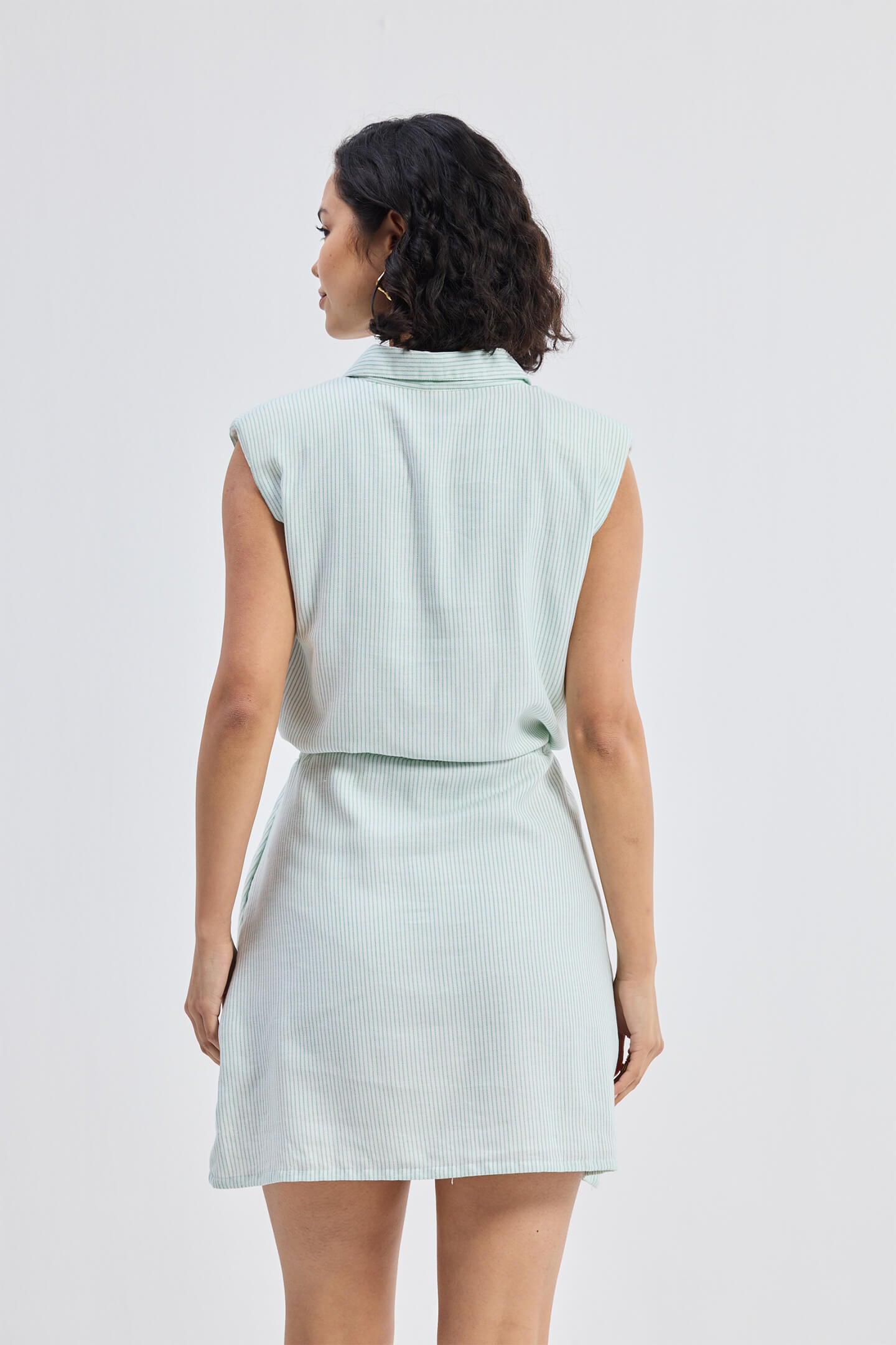 Drawstring Shirt Dress in Stripes Longshot