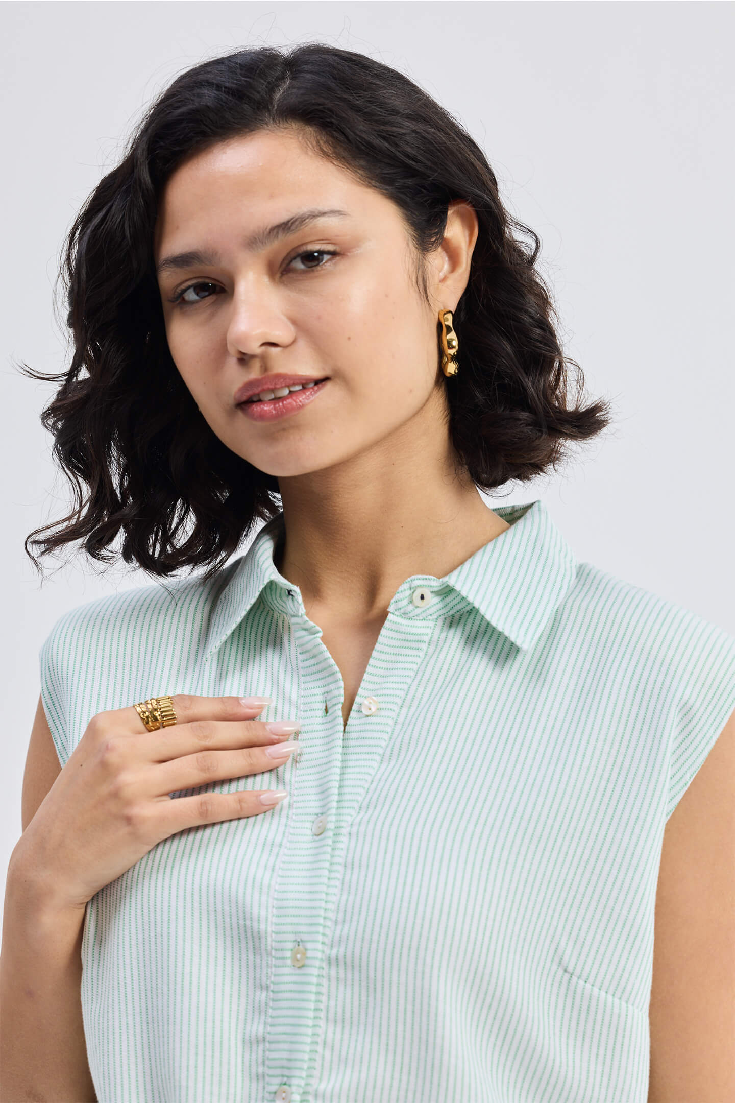 Drawstring Shirt Dress in Stripes Closeup