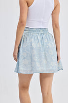 Drawstring Short Skirt in Blue Florals Closeup