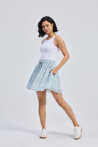 Drawstring Short Skirt in Blue Florals Longshot